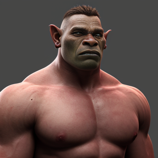 Buff young Man, about 21, turning into a modern day orc