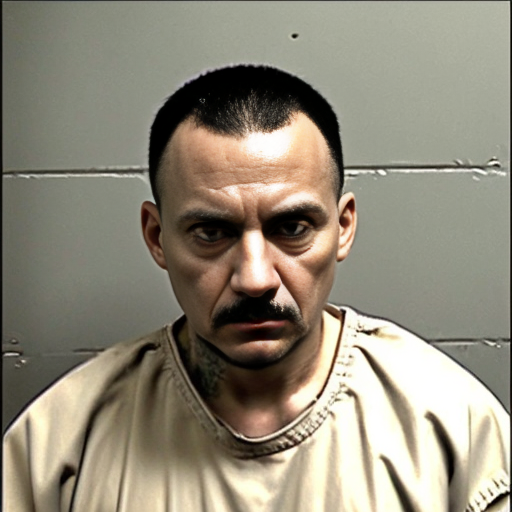 strong tough rat, evil, sinister, wearing prison outfit, mugshot style
