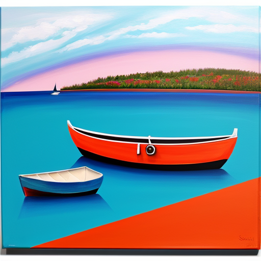postmodern acrylic painting sea and boats 