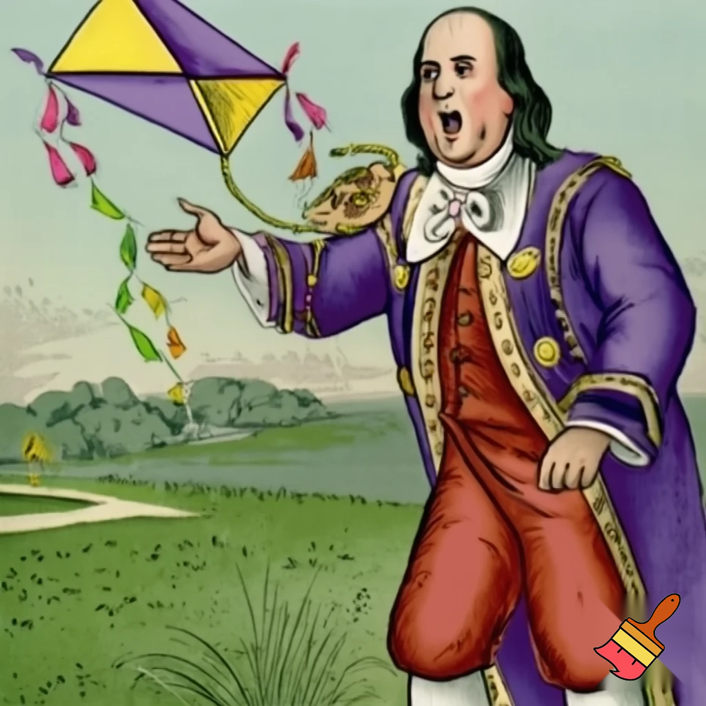 ben franklin getting shocked by a kite
