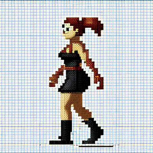 Sprite sheet, female, walking, sideway view, art pixel, 8-bit