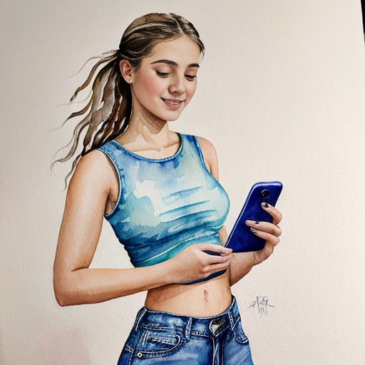 Girl who is generation alpha around 15 wearing a crop top with baggy jeans and uggs minis on. Have her holding her phone in her right hand scrolling on it with her hair down and curled,  with her standing up. 