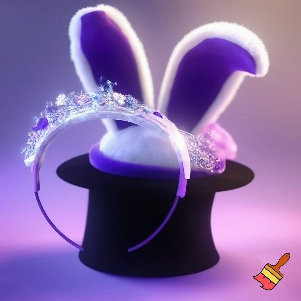 Black top hat with bunny ears velvet white and purple purple and white headband fabric and velvet glitter, purple and pink special present true special and delicate velvet white purple Easter bunny is Ben