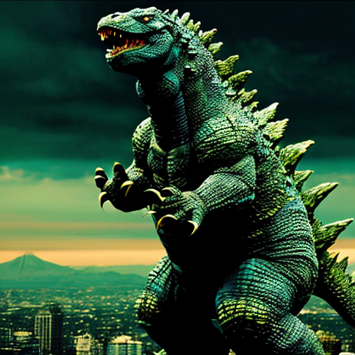 godzilla an Strongest a heavyweight with a 2 legs an floor + big an tailed from a kaiju an japanese a stylies in realistic photography the a physics an video a style and white a color an screenshot to a background a style
