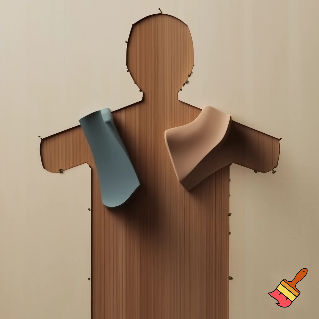 flat woman figure 6 mm cut out of wood with  flat pieces of clothes 3D printed out of plastic attached with help of magnets from both sides