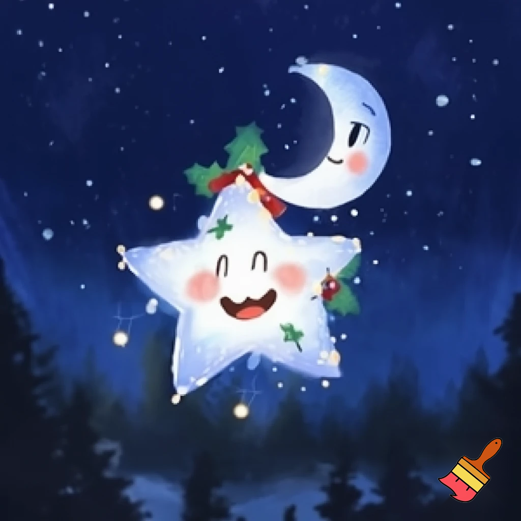 Star and moon christmas cartoon