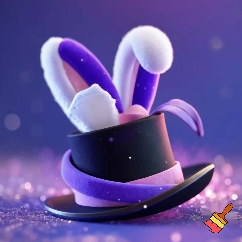 Black top hat with bunny ears velvet white and purple purple and white headband fabric and velvet glitter, purple and pink