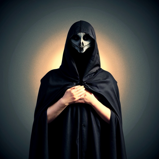 Creepy horror crow with human body covered in cloak with human wrists 