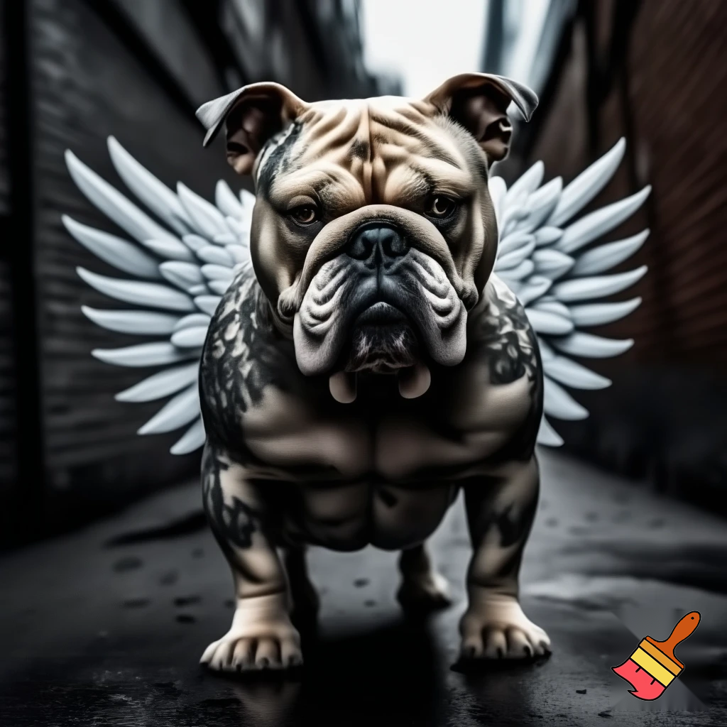 Gangster dog with tattoos and with angel wings