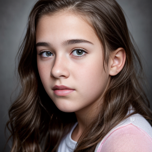 a self portrait of a 14 year old girl with wavy dark brown hair and brown eyes with a diamond face shape teenager ,