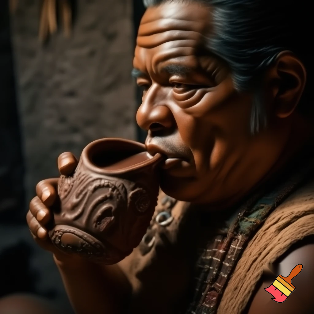 super realistic Mayan drinking chocolate milk