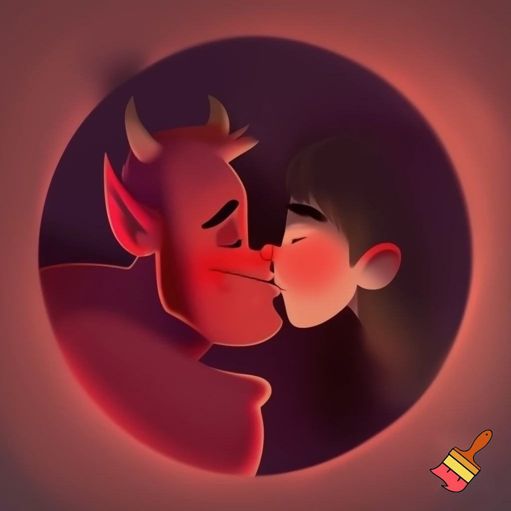 Can you create a devil kissing a butt? The image must be round.