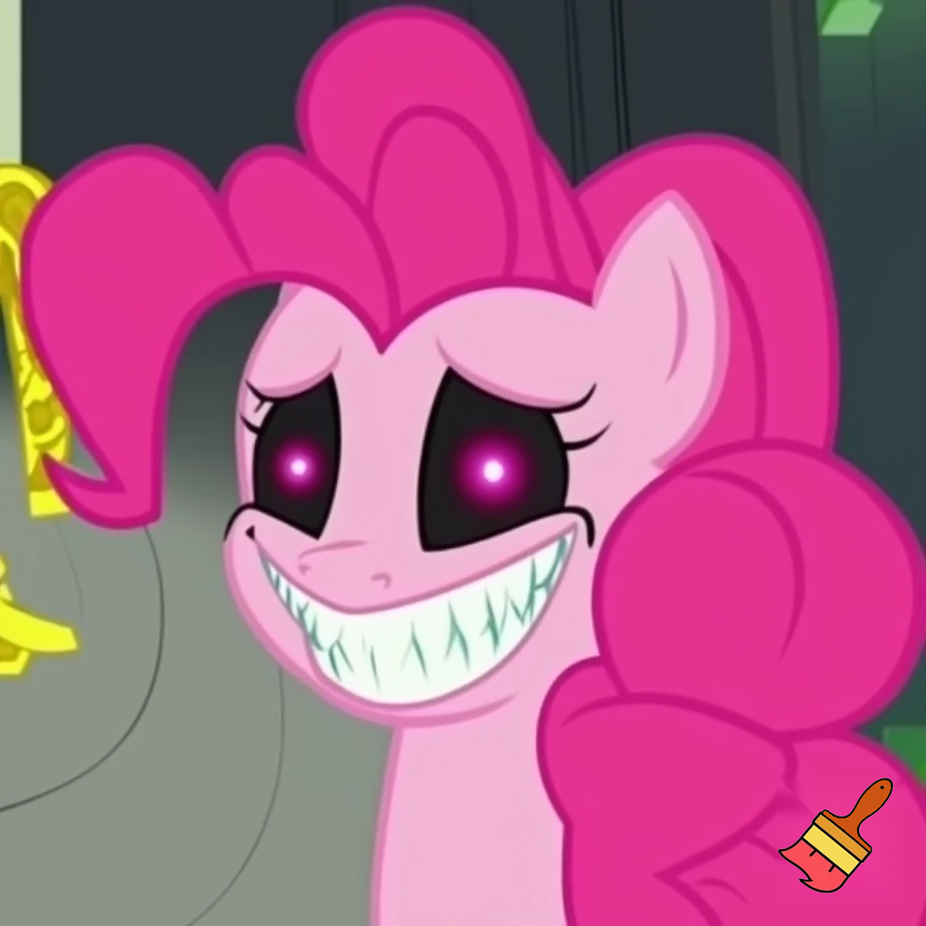 A pinkie pie with a smile teeth creepy eyes nightmare