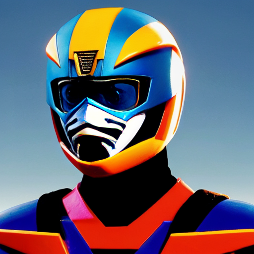 A midnight blue Mighty Morphin ranger with megalodon like features on the helmet and the spine
