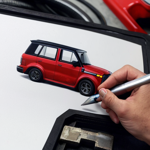 Erstelle ein Logo mit einem weißem Hintergrund. Es soll ein rotes Auto zusehen sein. Rechts daneben steht ein Mechaniker in blau gekleidet und einem Schraubenschlüssel in der Hand.