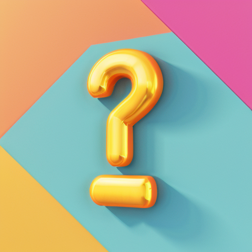 A cheerful smiling question mark character, cartoon style, bright yellow color,  colorful whimsical background with floating stars and sparkles, joyful atmosphere, 3d render style, high detail, cute and inviting.