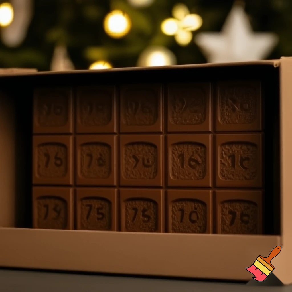 Chocolate advent calendar Numbers in the box a Christmas one hope the lead out how many days till Christmas? Christmas patterns countdown. 25.