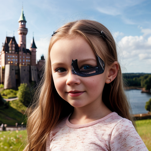 swedish little girl, long hair, castle background