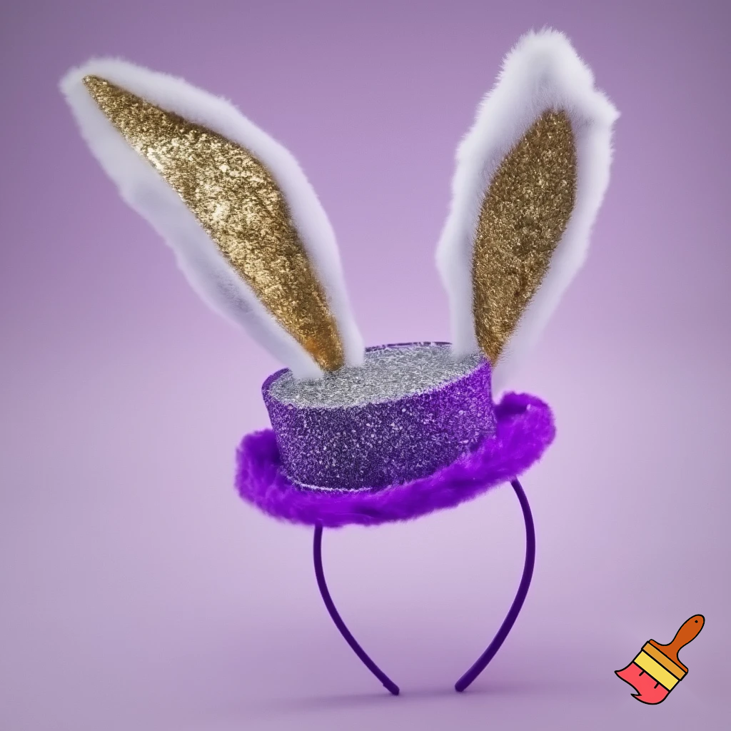 Easter bunny top hat headband, purple and white with glitter and gold and silver