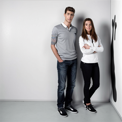 Goretzka and Vanessa at the standing on the white wall 