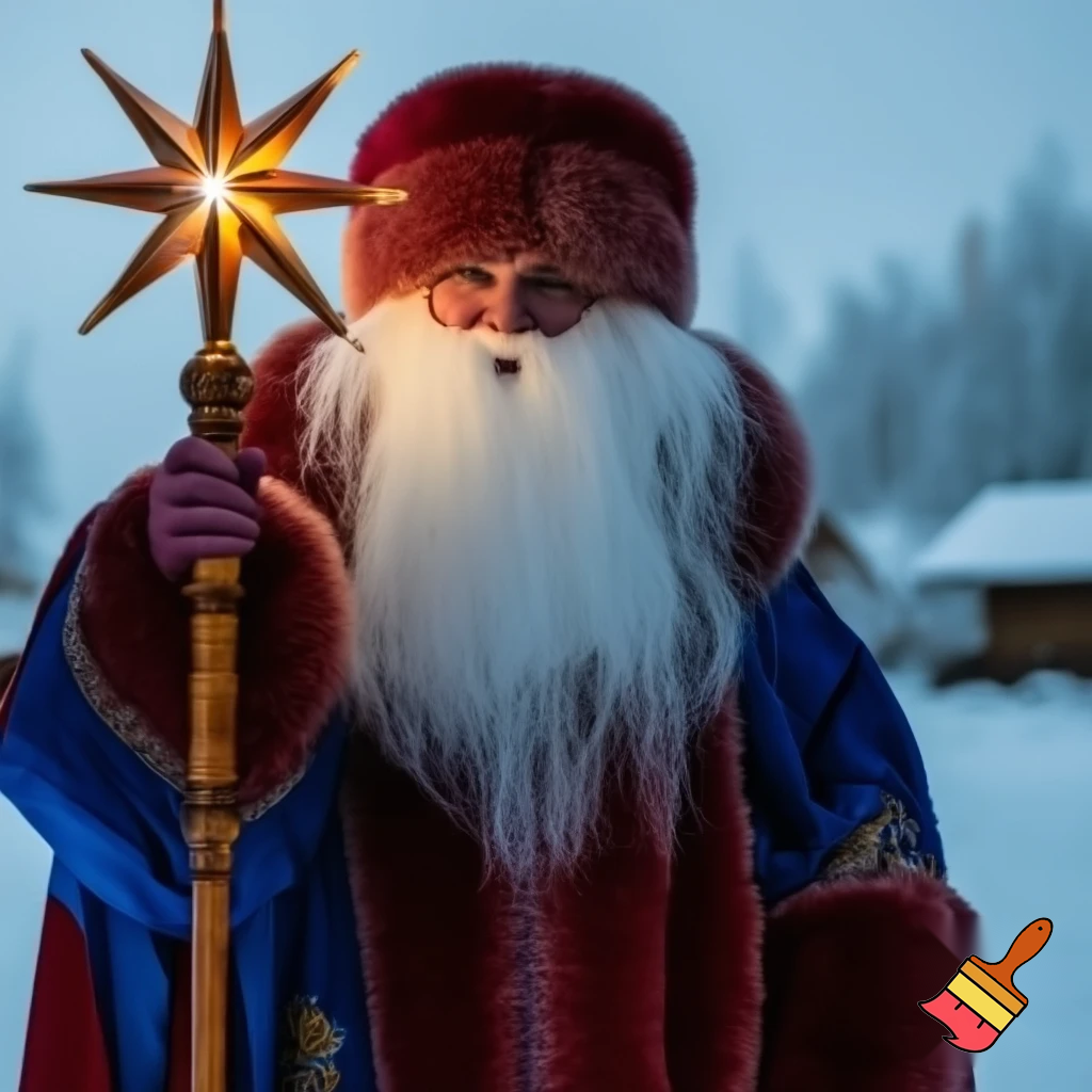Santa Claus Russian with a star walking stick