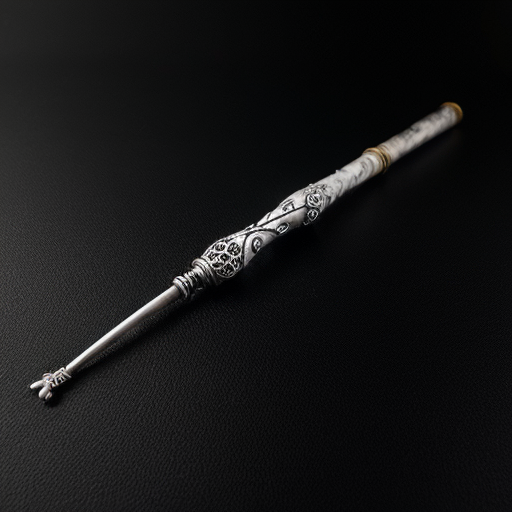 silver and white mystical wand on a solid black background