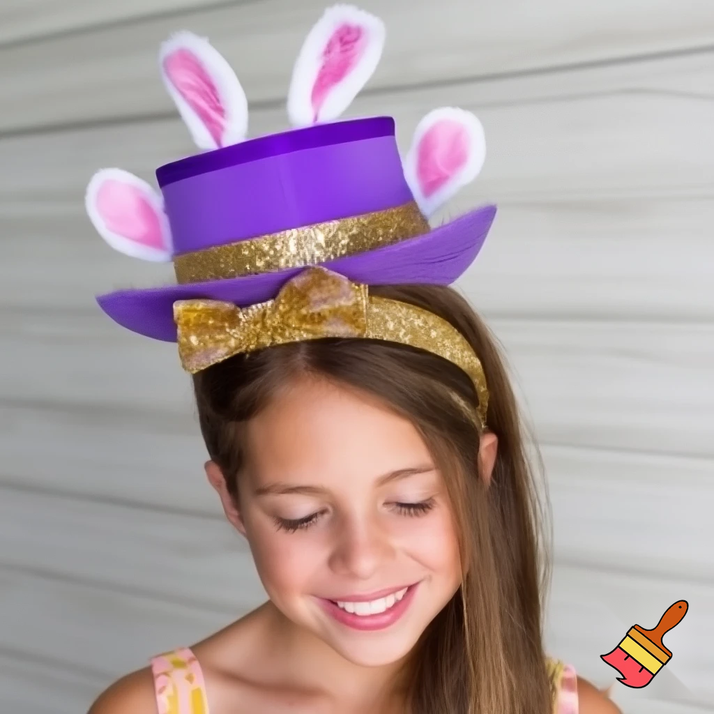 Easter bunny top hat, Easter balcony headband, purple and gold headband top hat