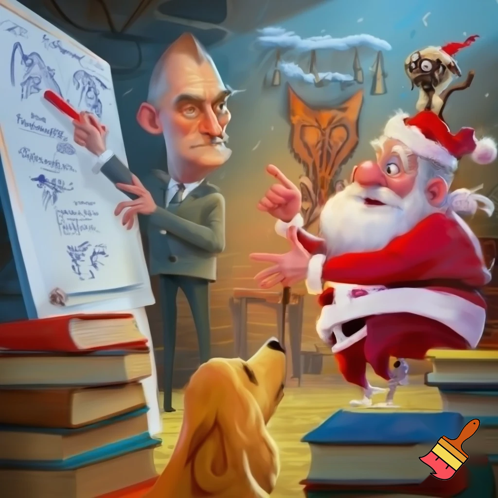 teacher and Santa fighting over if cats or dogs are better
