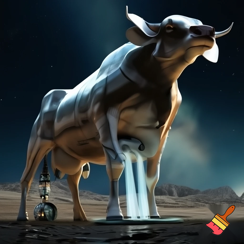 make a cow fused with a military saturn fly and getting milked


