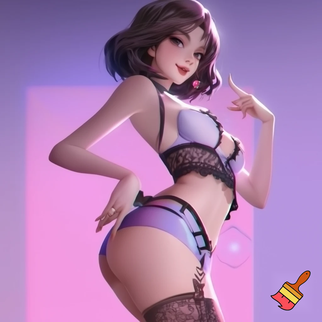 Anime girl so cool and cute is dreesing underwear clothes do cool poses