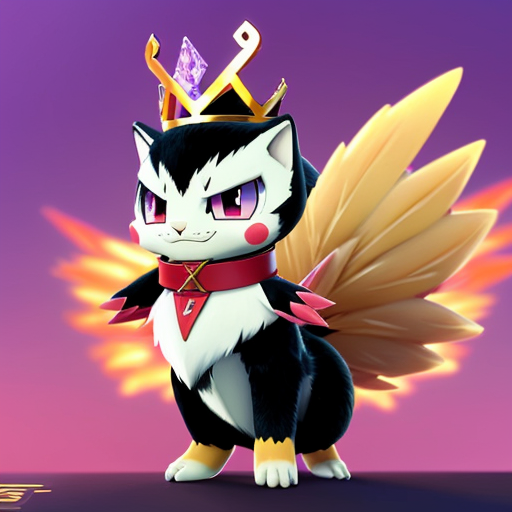 bipedal, black, cat/weasel-like Dark/Ice-type Pokémon characterized by its sharp claws, red feathery crests, and a yellow forehead gem. Standing 3'07" tall, it features a red collar-like crown, two tail feathers, and red, almond-shaped eyes with dark lashes. pokemon