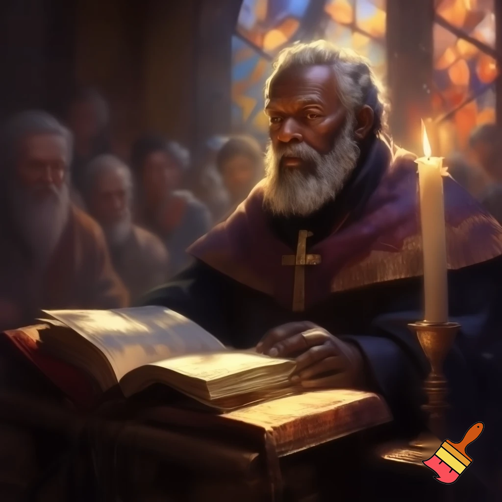 A priest preaching from a pulpit, or a close-up of a Bible open on a table with a candle beside it.
