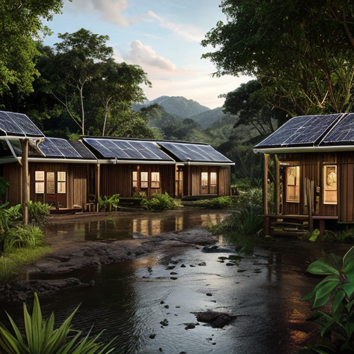 rain forest village with solar panels 
