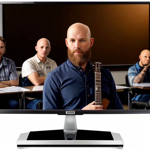 he's the professor and we are all  students at a lecture.bald guy with a beard trading futures ona big flatscreen tv set of 4, room with guns andf guitars aveytwhere and amps