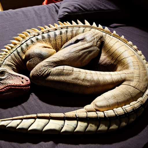 A sleeping female Velociraptor. There are 6 tranquilizer darts in her butt, 3 in her tail, and 2 on her nose. 