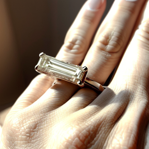 an elegant ring with the only one large rectangular baguette-cut stone
