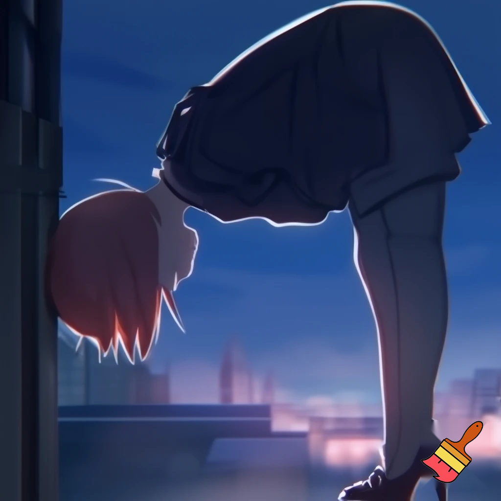 Anime girl that is bent over and is about to moan