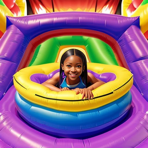 african American girl on a deflating bouncy castle