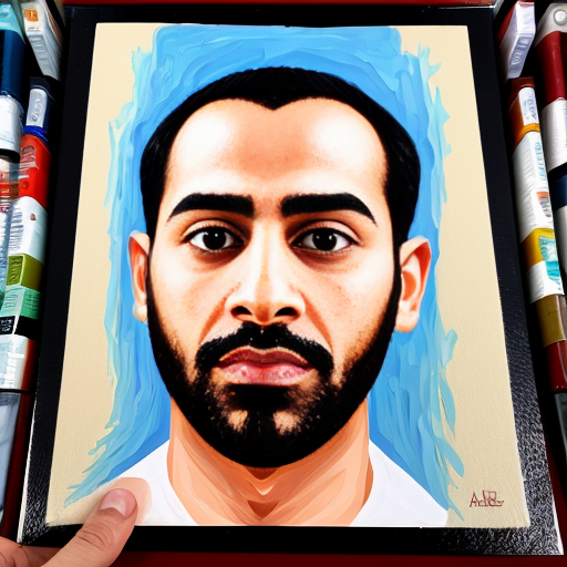 mans face in the acrylic painted style of Hashim akib