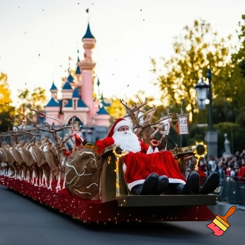 Santa Claus, France parade Paris Disneyland Santa sleigh castle Paris Santa Claus a big parade stage stage