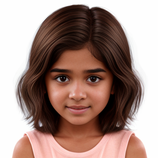 little brown girl with brown hair and brown eyes realistic cartoon