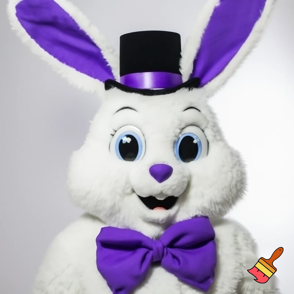 Easter bunny mascot costume top hat white and purple purple white top hat