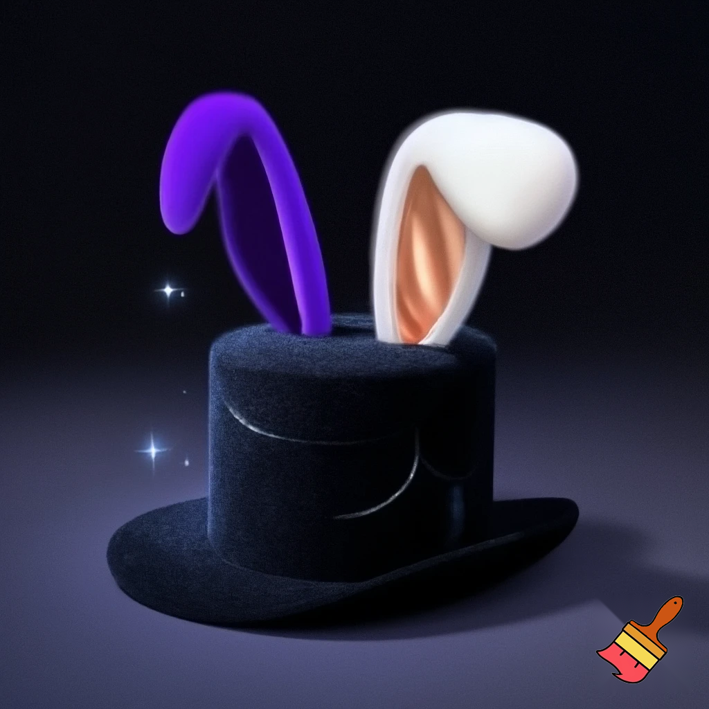 Black top hat with bunny ears velvet white and purple