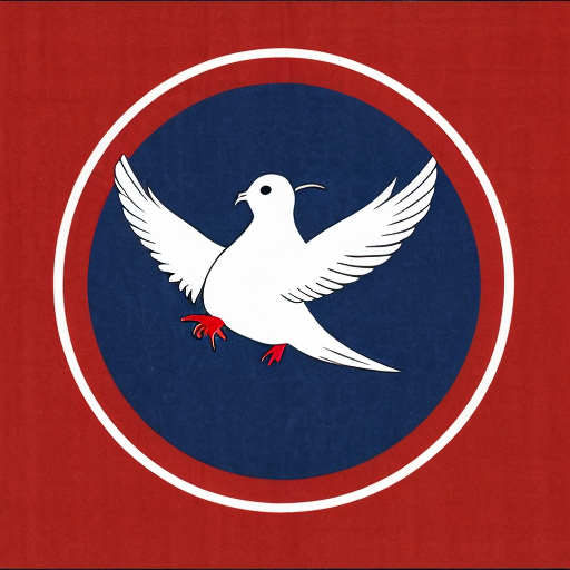 a flag with a dove in the middle and line designs behind the dove
