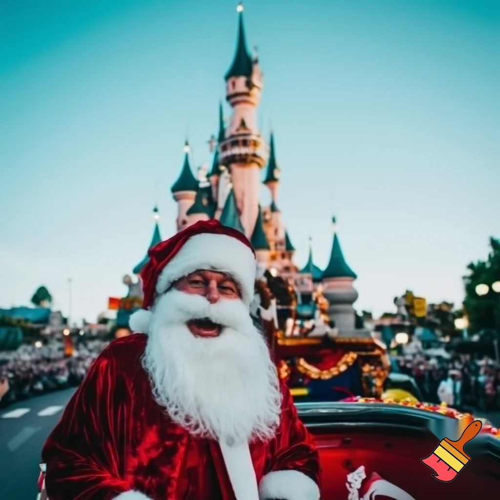 Santa Claus, France parade Paris Disneyland Santa sleigh castle Paris Santa Claus a big parade stage