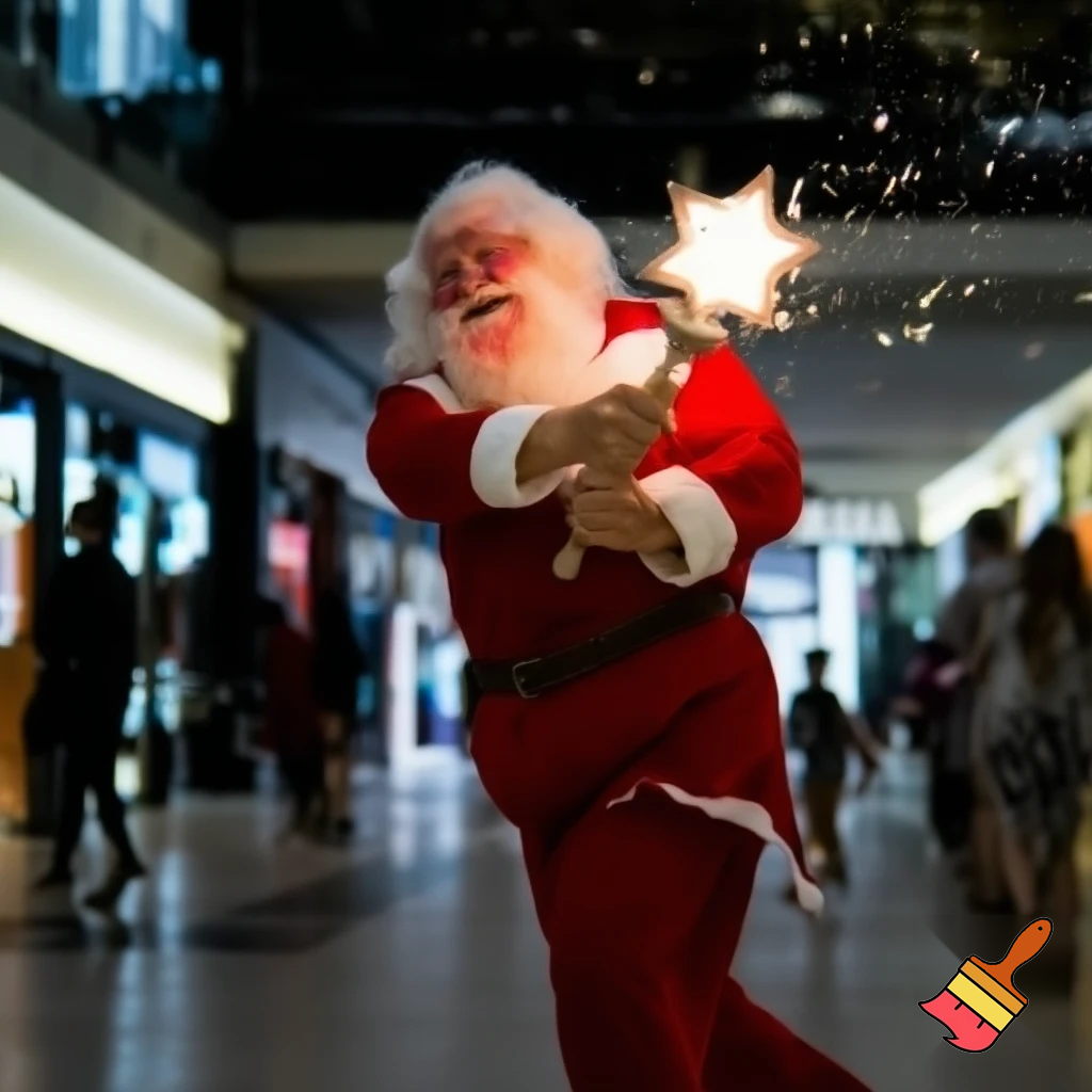 Santa Claus dancing shopping Centre walking Australian magic walking stick walking stick star
