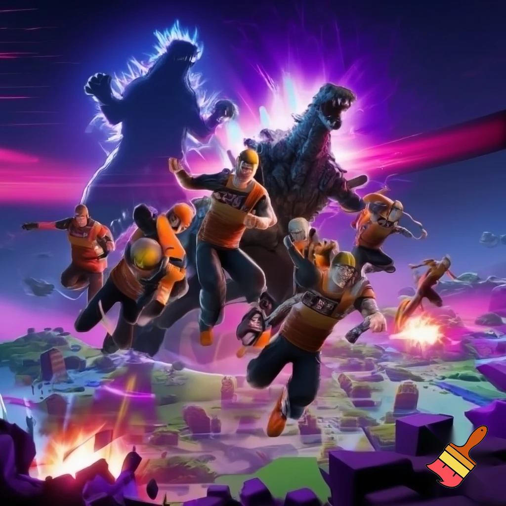 the esports team fnatic running away from godzilla in fortnite