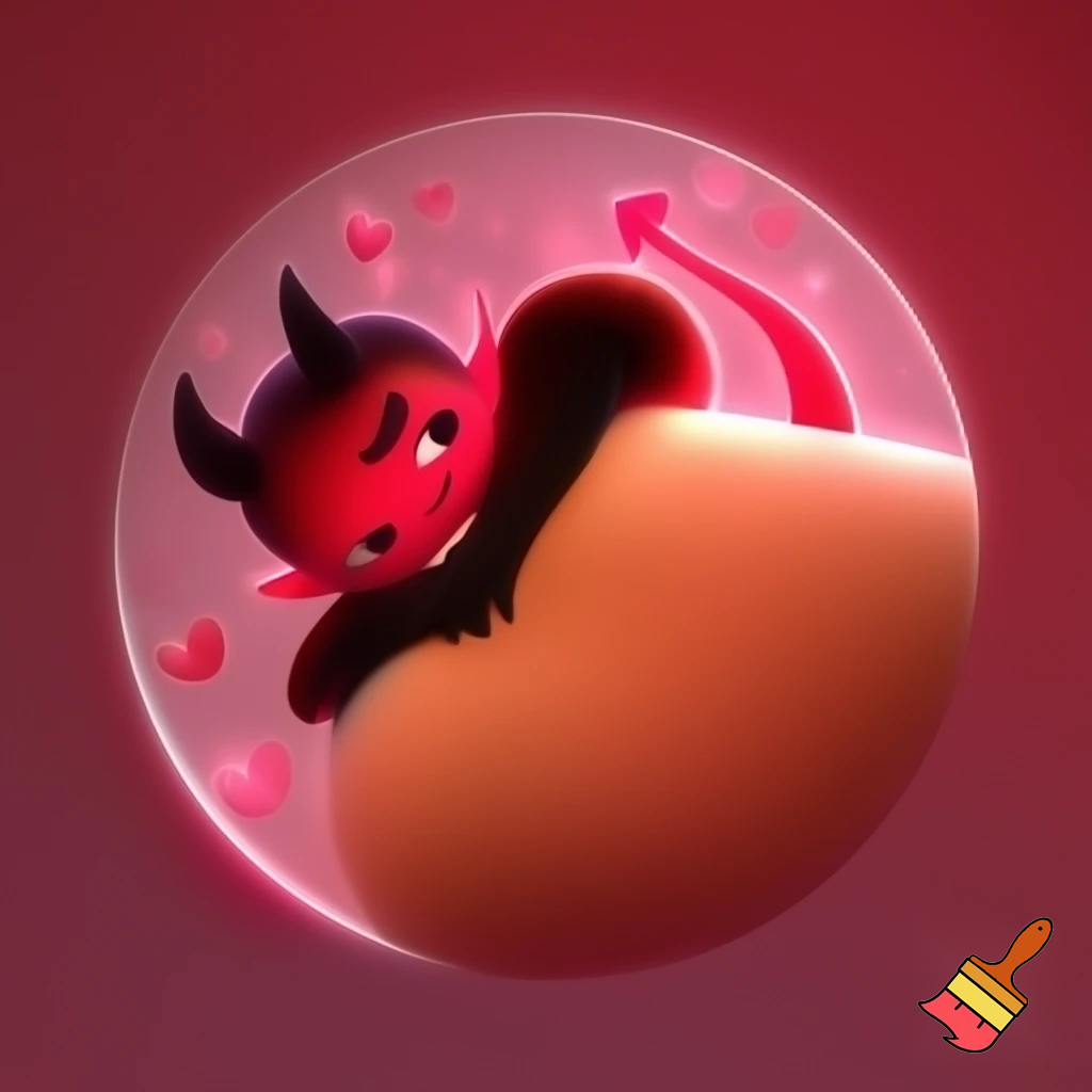 Can you create a devil kissing a butt? The image must be round.