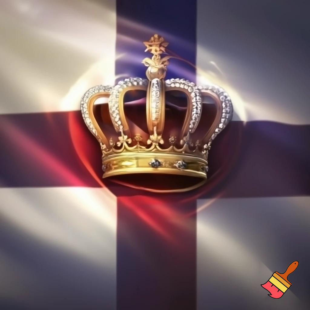 A flag with a big cross and a Big crown in the middle