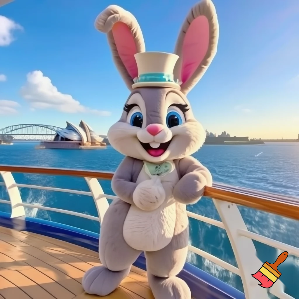 Easter bunny mascot Disneyland costume with the top hat Australia Disney cruise ship